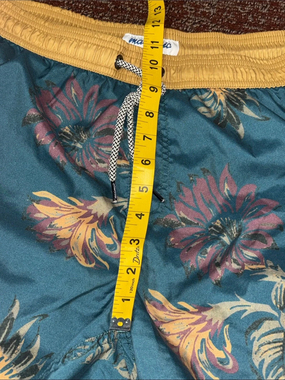 Maamgic 5” swim shorts tropical print chartreuse trim floral print beach XL